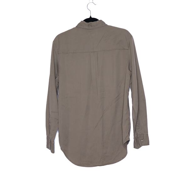 GOOD AMERICAN NEW Chambray Button Down Shirt Khaki Long Sleeves Women's 1/US S - Picture 2 of 12